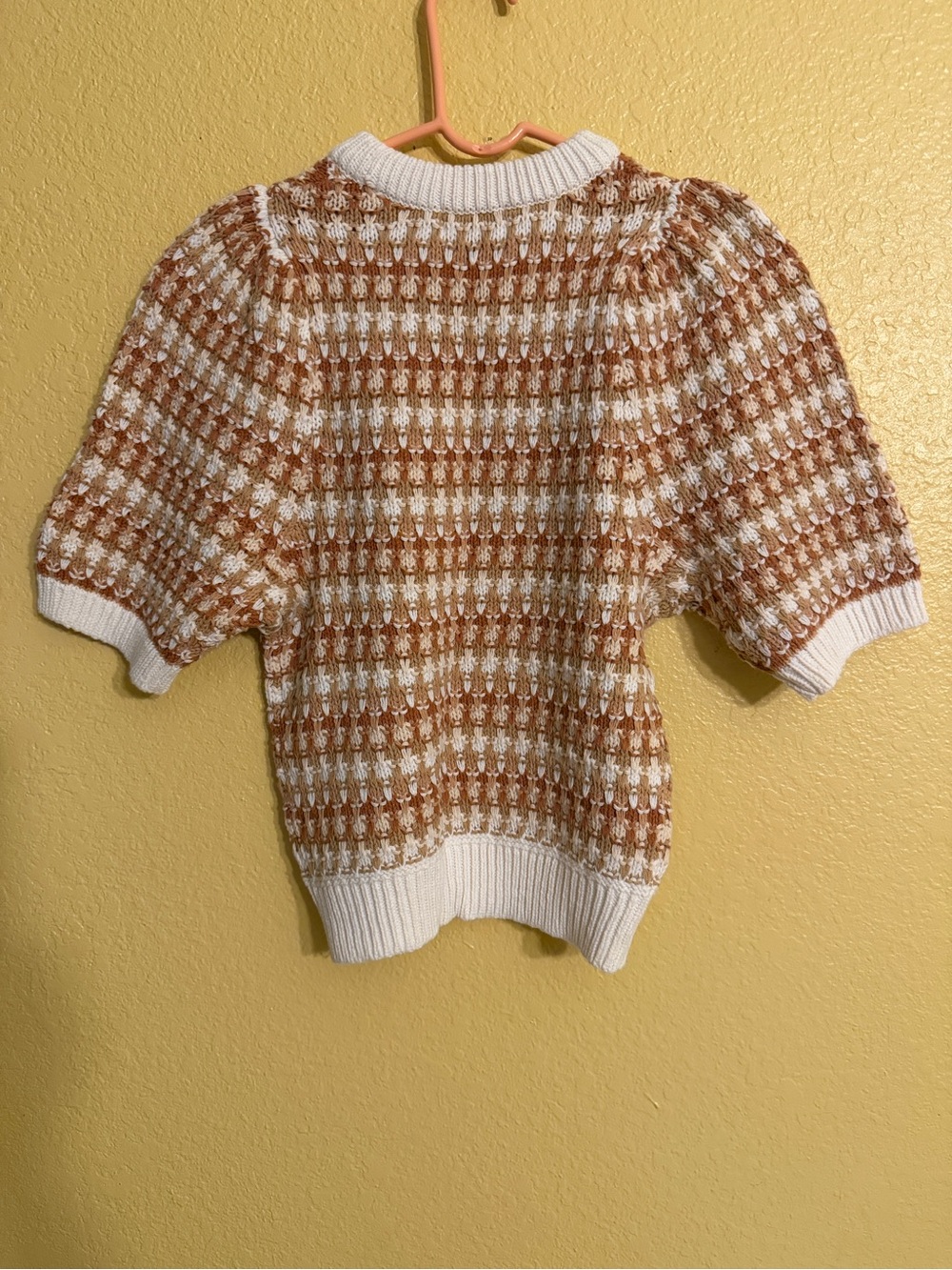 Universal Thread Cream and Brown Patterned Puff Sleeve Sweater - Picture 2 of 2